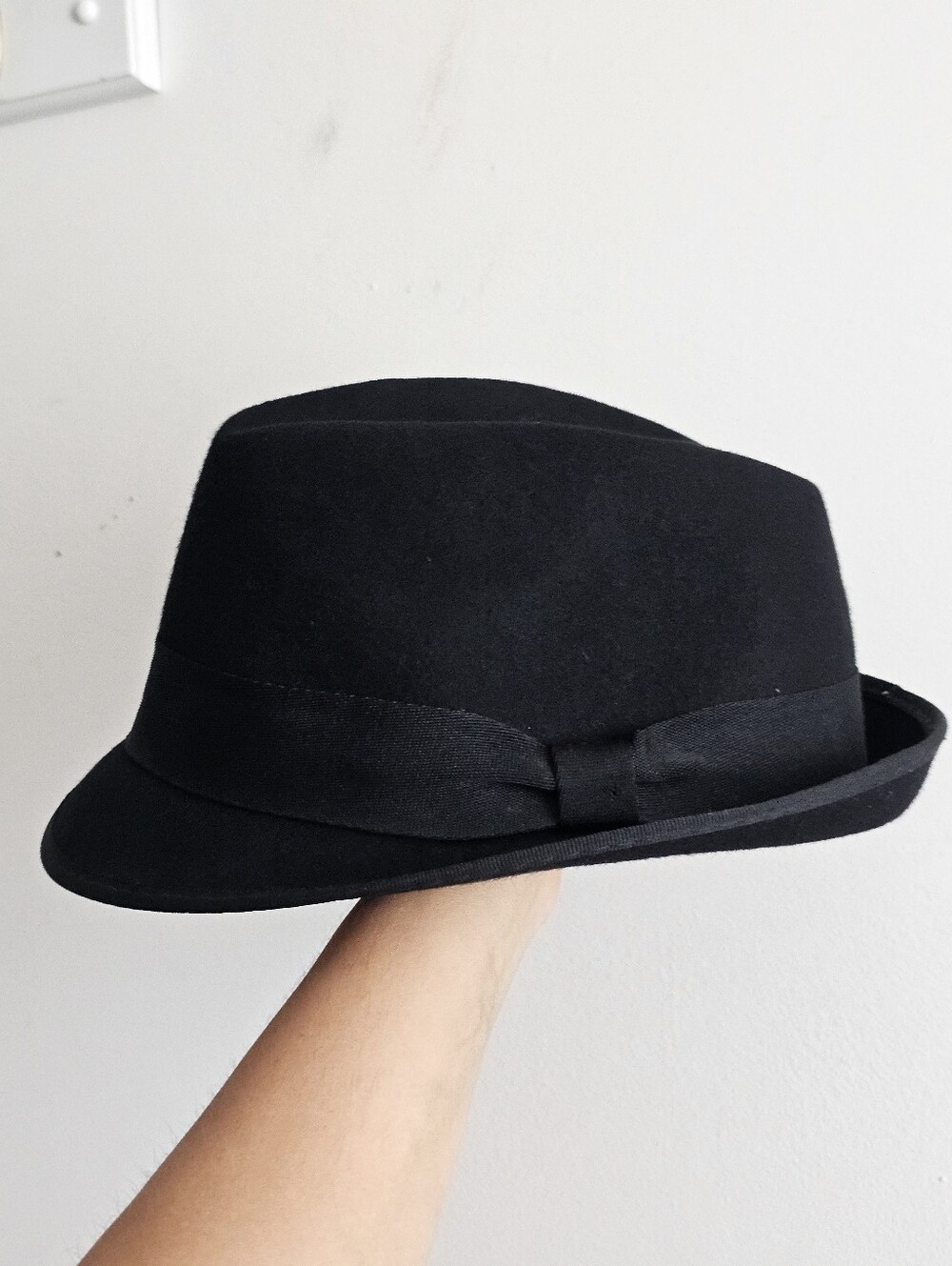 J.Crew Black 100% Wool Fedora Trilby Hat Ribbon Band Women’s M/L